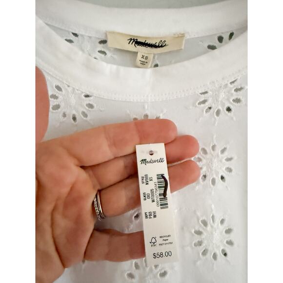 Madewell | NWT Embroidered Wide-Sleeve Boxy Tee in White | Sz XS - Picture 6 of 9